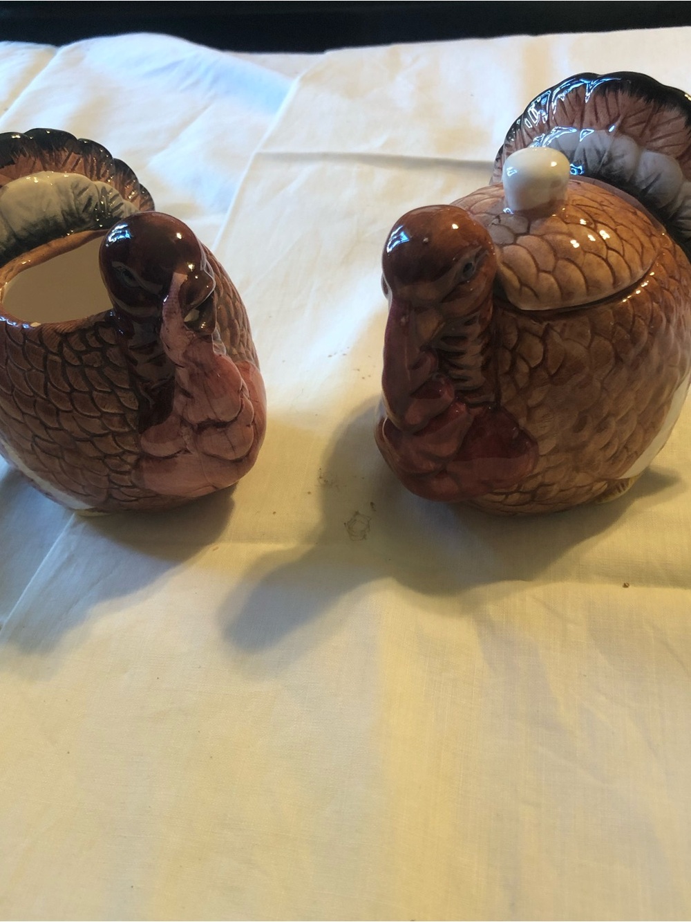 Vintage Harvest Time Ceramic Thanksgiving Turkey Creamer & Sugar Bowl Set